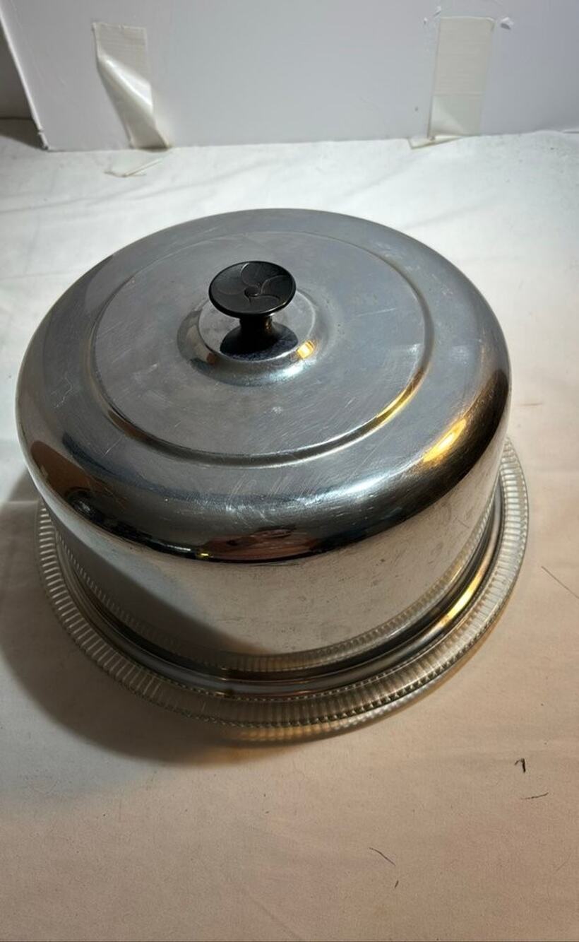 Vintage Aluminum Cake Carrier with Glass Base